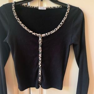 John Galt button down long sleeve top with animal print details
